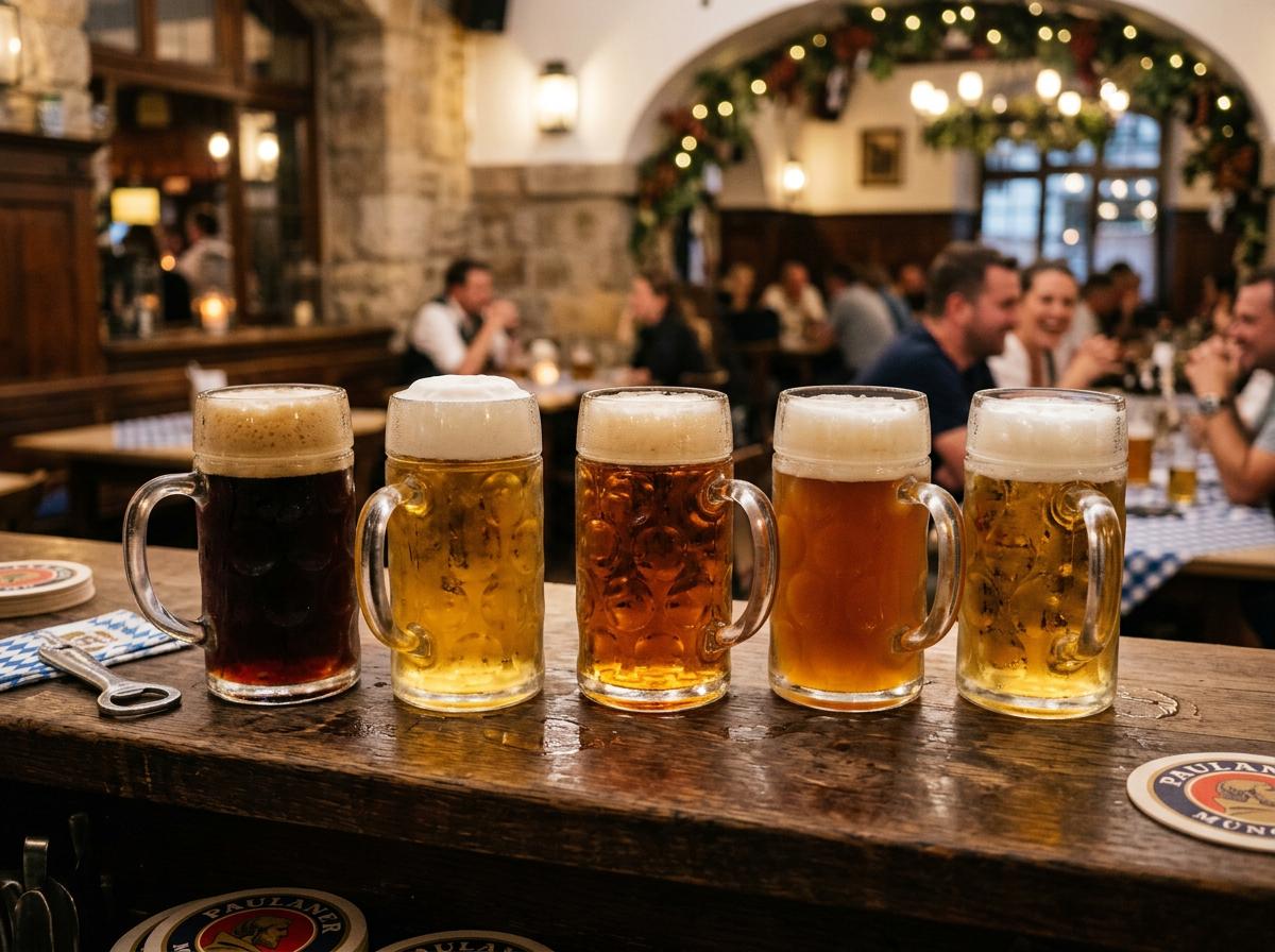 Selection of German beers in traditional glass steins