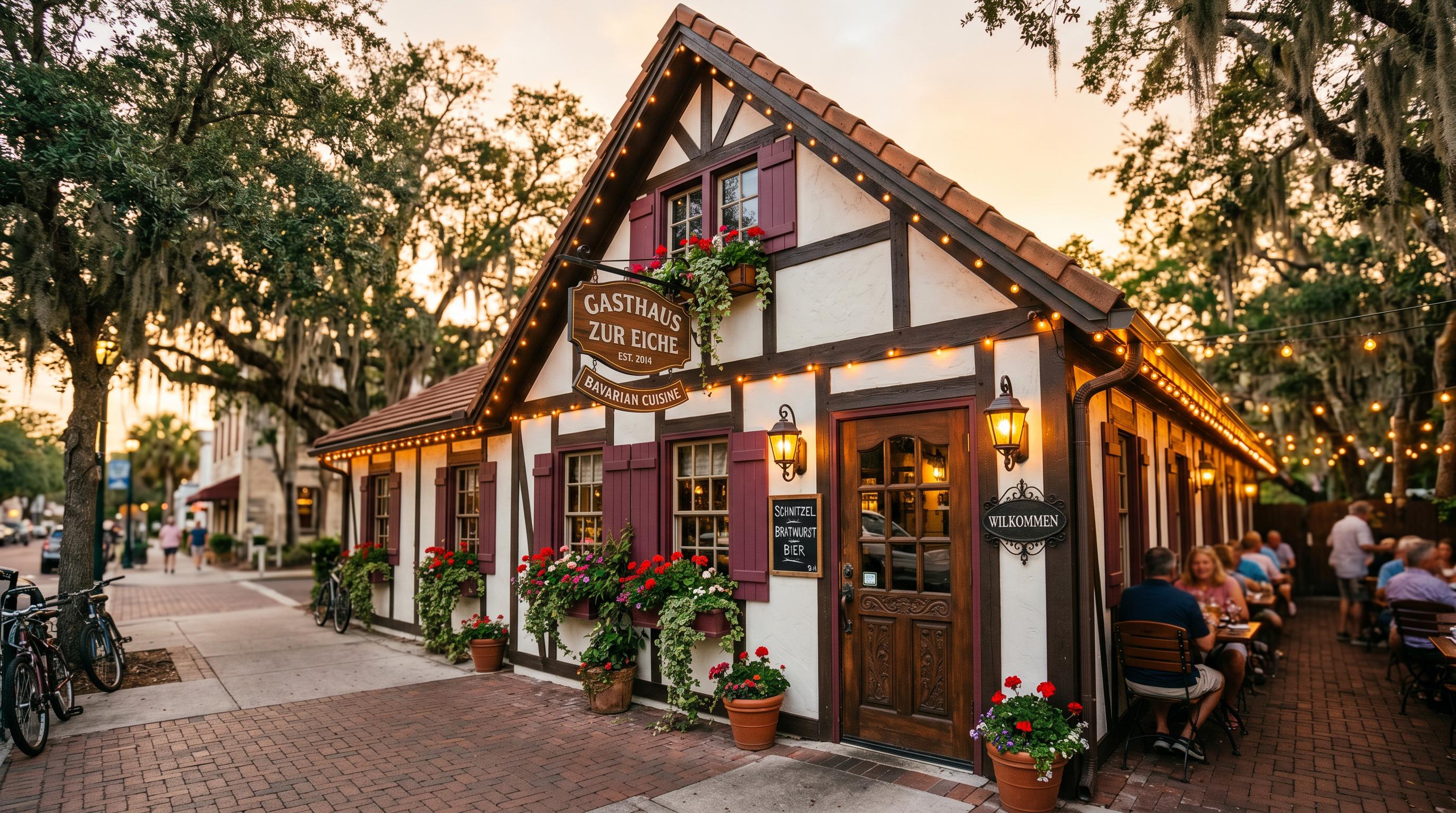 Bavaria Haus exterior at golden hour