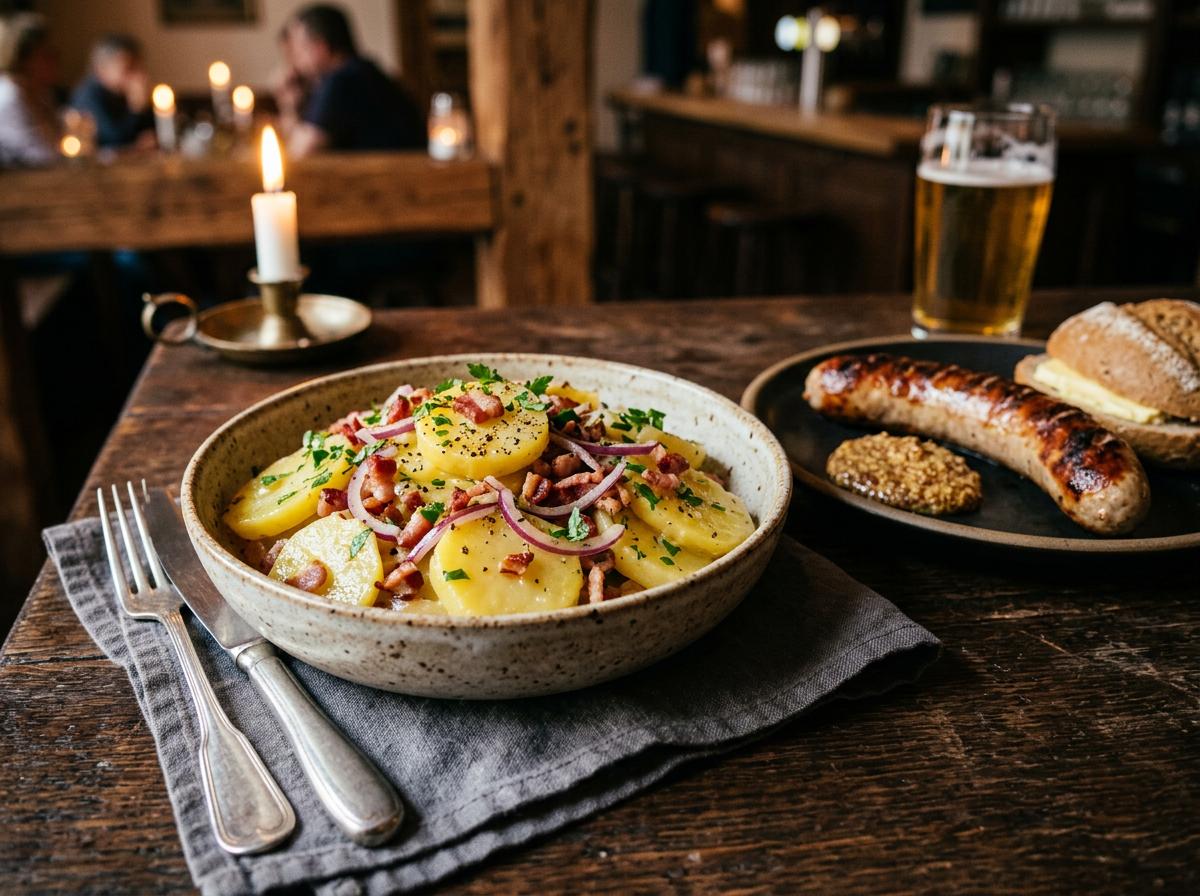 Warm German potato salad with bacon