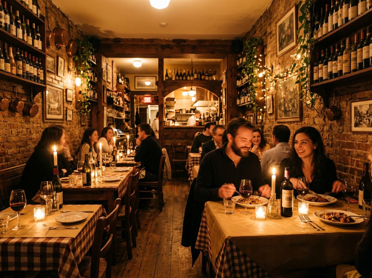 Cozy Italian restaurant interior with candlelit tables