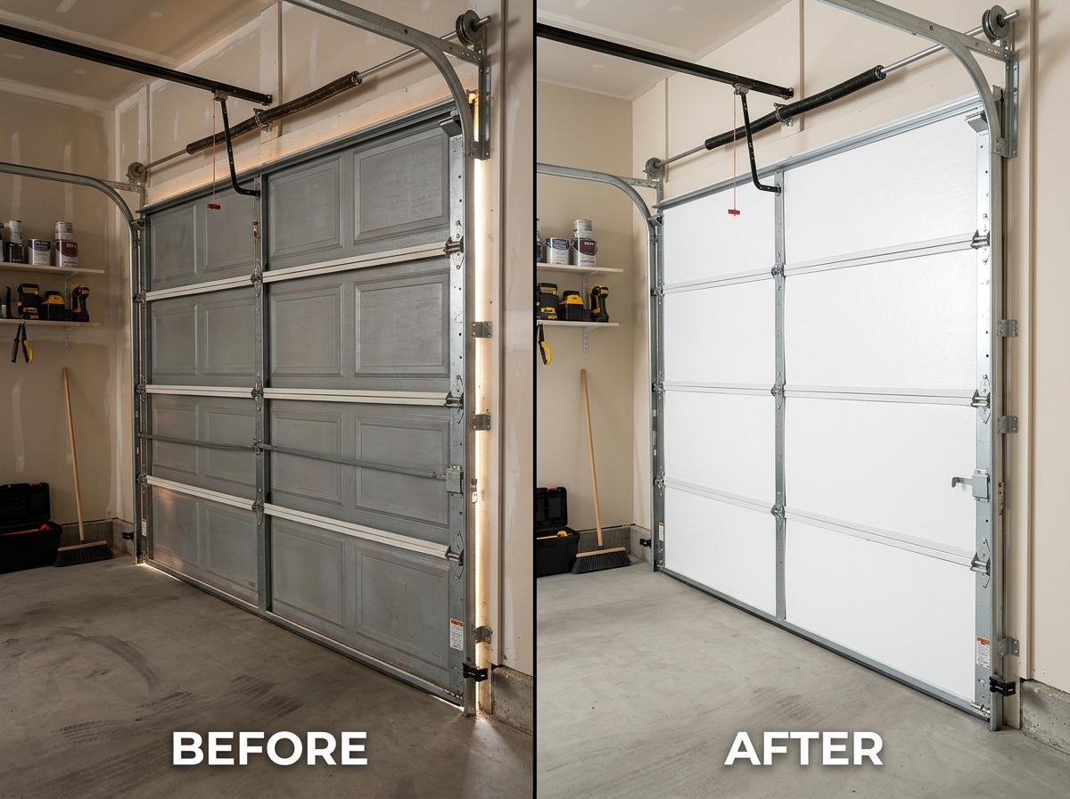 Before and after garage door insulation installation