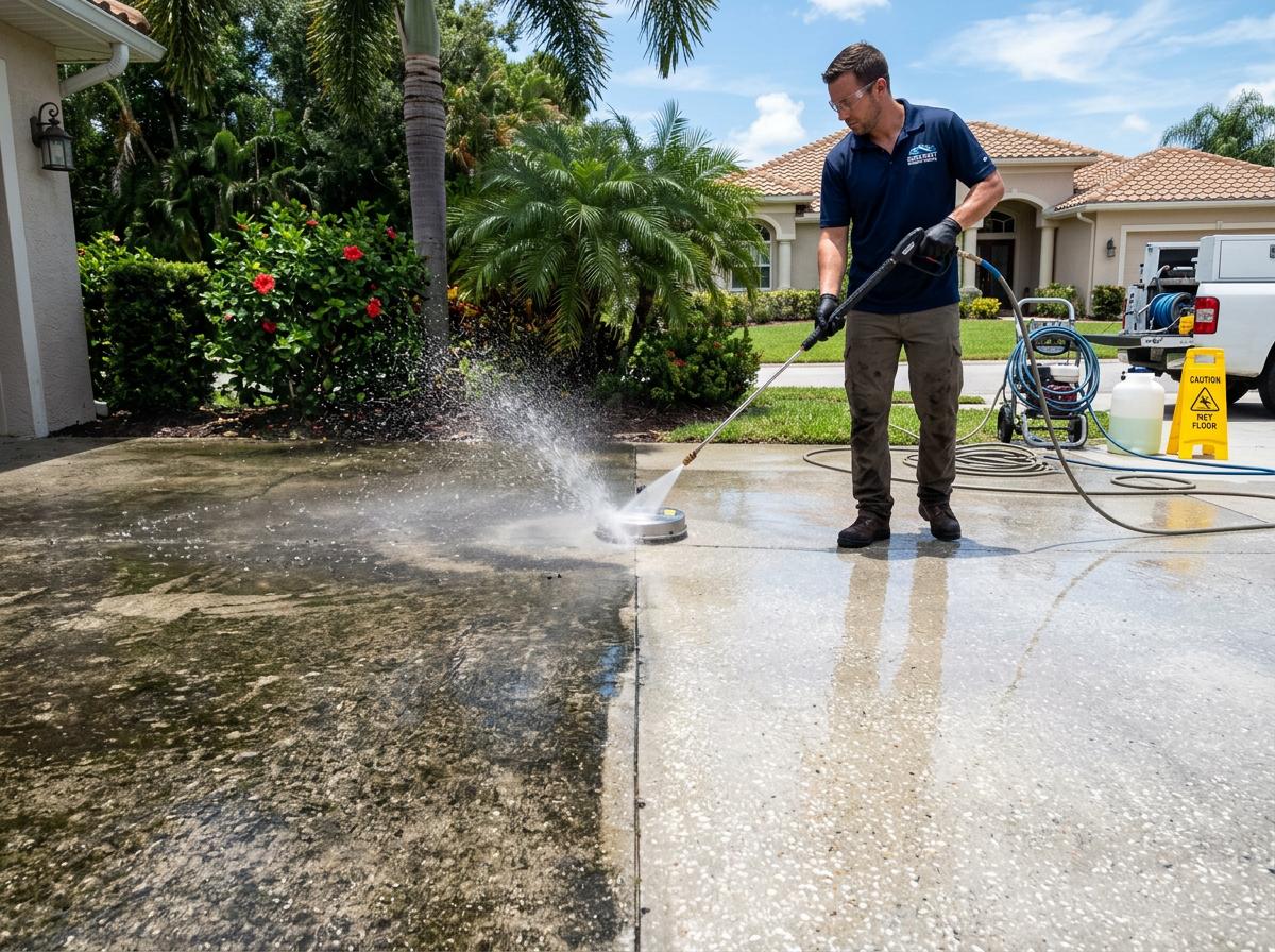 Professional pressure washing driveway and deck cleaning in Mount Dora FL